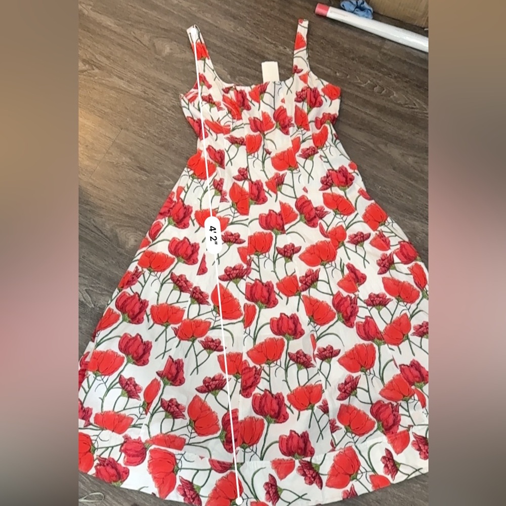 NWT MILLY Nia Peony A-Line Midi Dress size 10 red and white - Picture 13 of 13